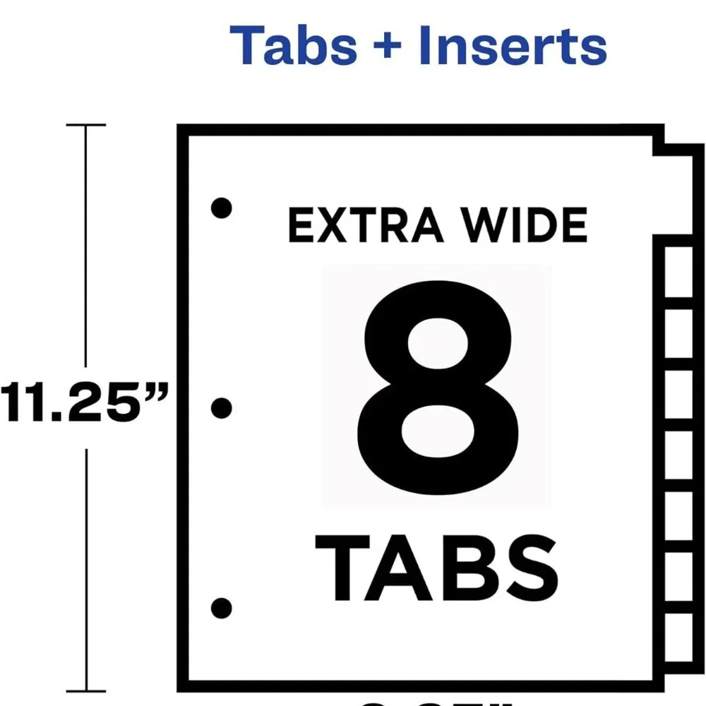 NEW Avery Dividers for 3 Ring Binders 8-Tab Sets Two-Pocket Plastic Binder 11907